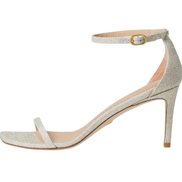 Stuart Weitzman Nudistcurve Heels 9 Platino Silver Sandal Wedding Bridal Glam - Picture 2 of 10